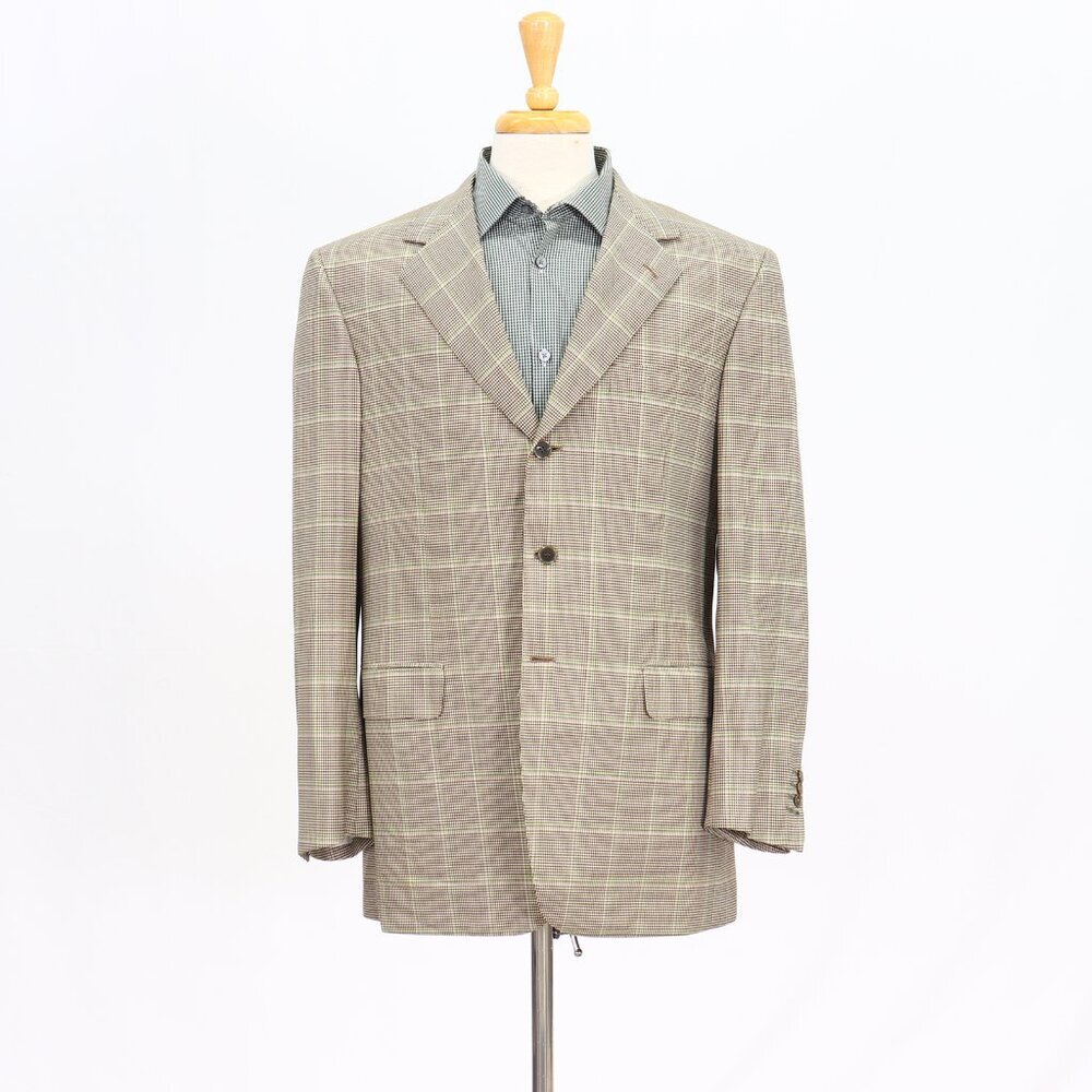 Brioni 42R Beige Check 3-Button Sport Coat Blazer Jacket T269